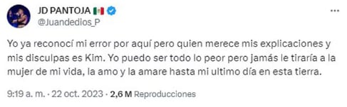 Agregó que solo le debe explicaciones a su aún esposa (Foto: Juan de Dios Pantoja / Instagram)