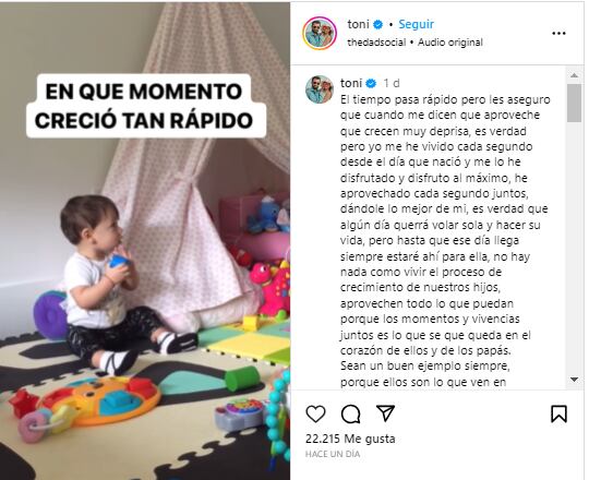 El español Toni Costa le dedicó un peculiar mensaje a su hija a través de redes sociales (Foto: Toni Costa / Instagram)
