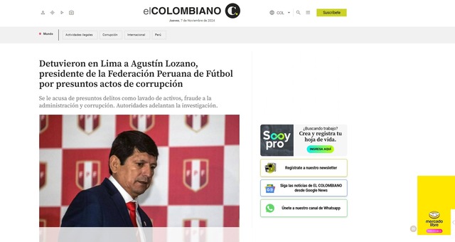 Medios internacionales reaccionaron a la detención de Agustín Lozano, quien es acusado de pertenecer a la organización criminal 'Los Galácticos'. (Foto: Captura).