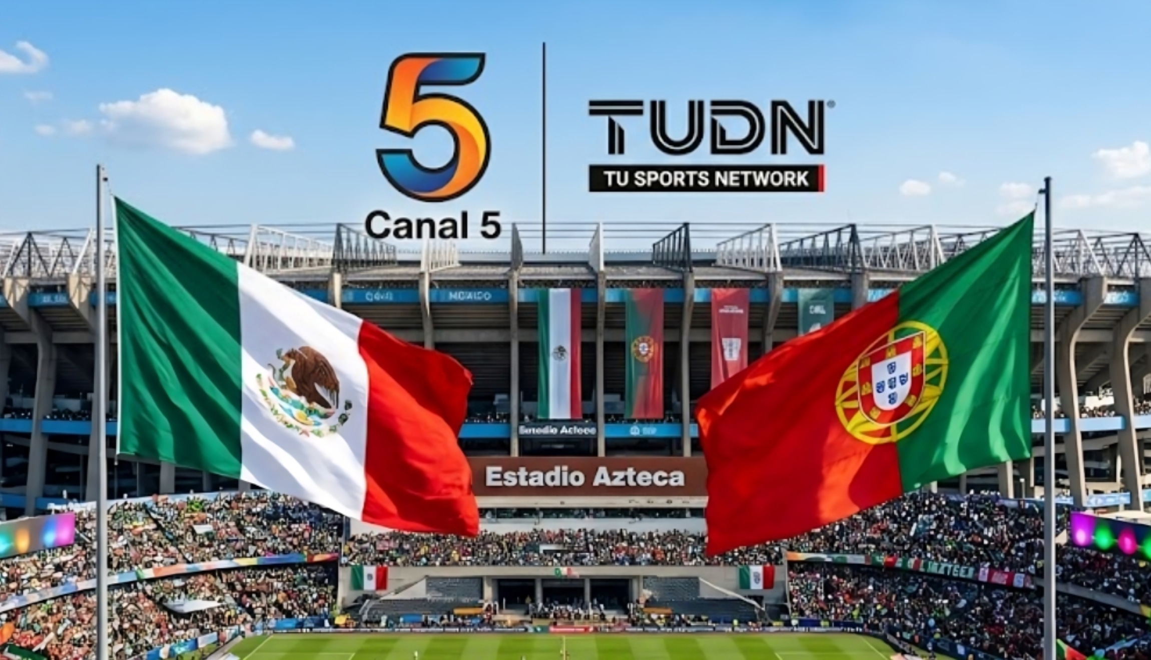 Transmisión del Canal 5 y TUDN para ver el juego de México vs. Portugal en directo, este sábado 28 de marzo desde el Estadio Azteca en su reinauguración. (Foto: Imagen creada por Depor utilizando la IA de Gemini)