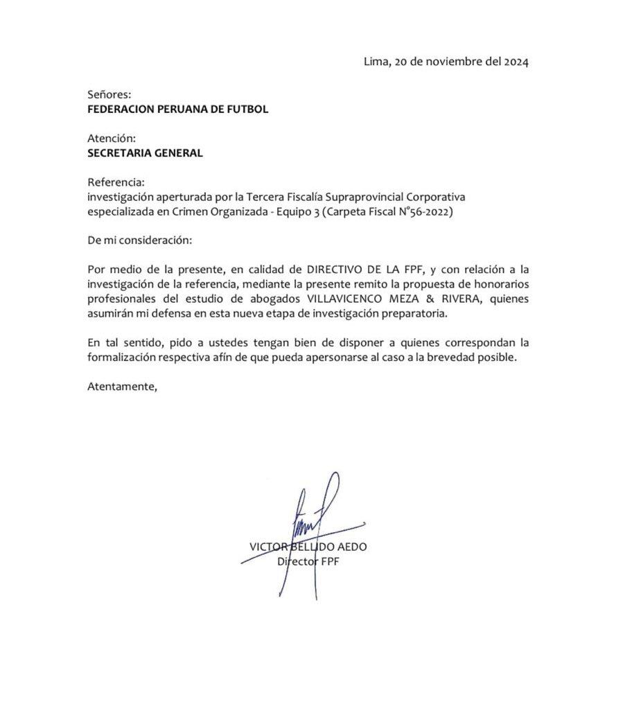 La solicitud de Bellido Aedo a la FPF.