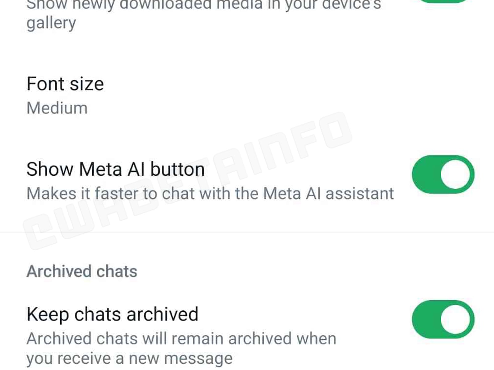 WHATSAPP | Así luce el botón para poder eliminar Meta AI. (Foto: WABeta Info)
