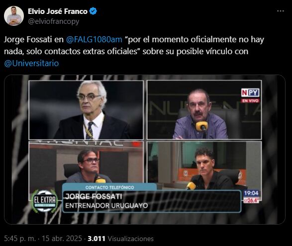 Jorge Fossati conversó con la prensa internacional. (Captura X)