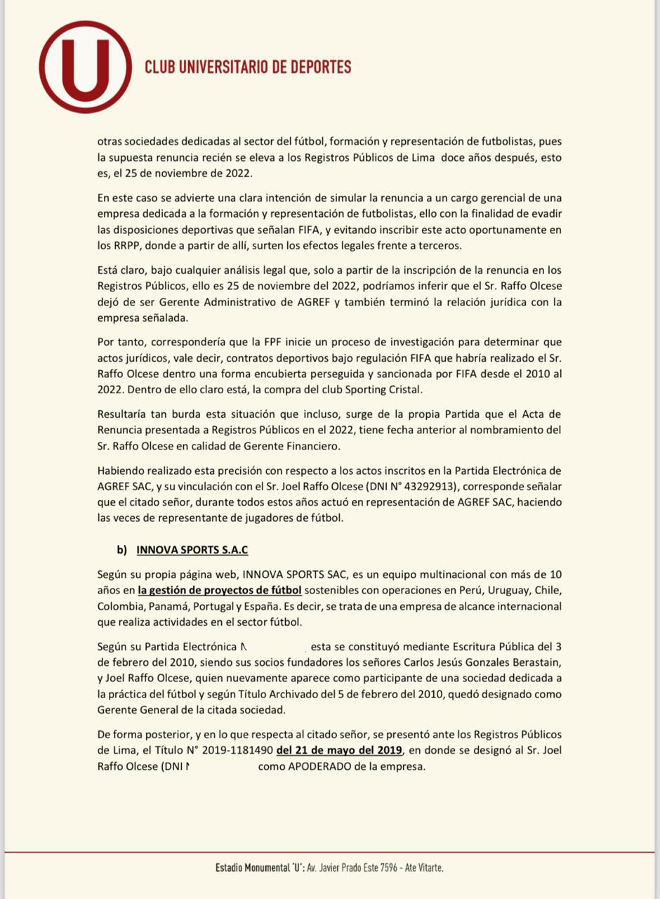 Universitario denunció a Joel Raffo ante Comisión de Ética. (Foto: Universitario)