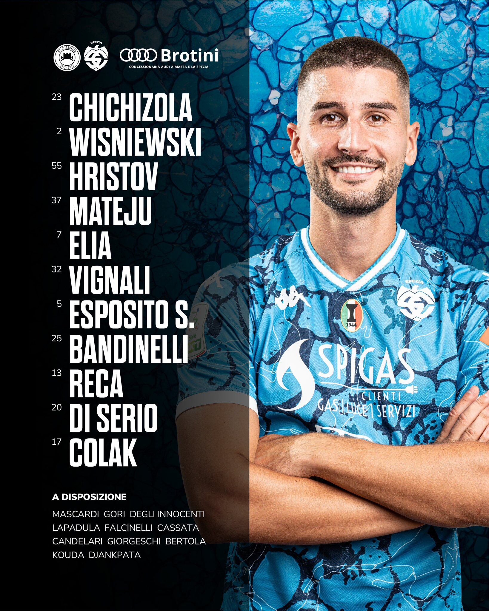 Esta fue la alineación titular del Spezia. Lapadula ingresó en el segundo tiempo.