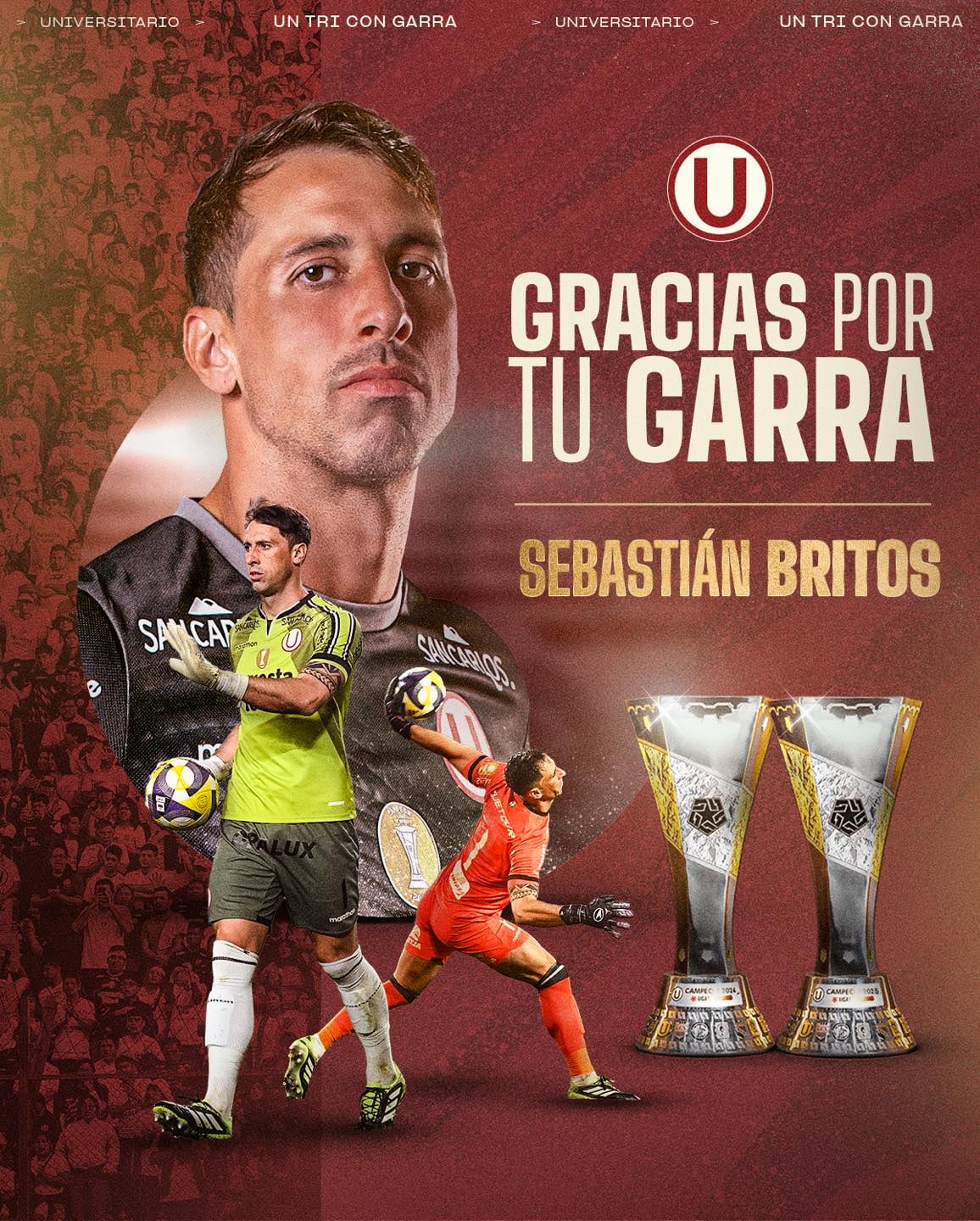 Sebastián Britos llegó a Universitario en 2024 y logró dos títulos nacionales.