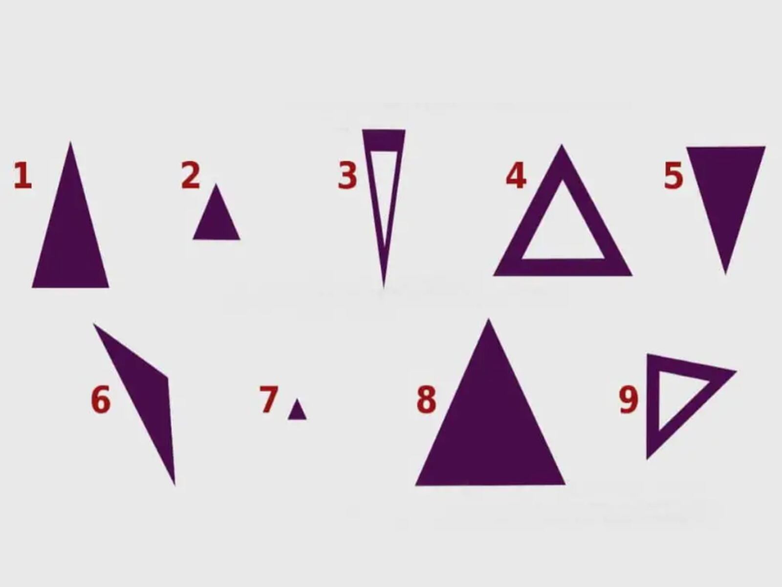 TEST VISUAL | Esta imagen te muestra nueve triángulos. Tienes que elegir uno. (Foto: namastest.net)