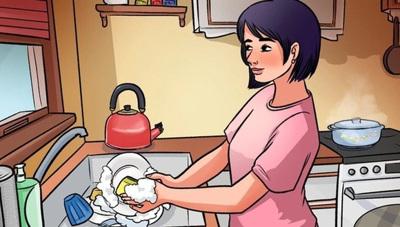 RETO VIRAL | En esta imagen podemos apreciar a una mujer lavando los platos de su casa. (Foto: genial.guru)