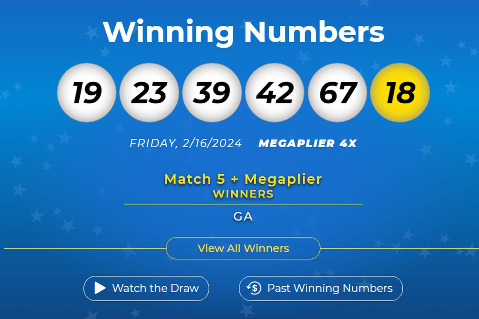 Los números ganadores del sorteo del 20 de febrero de la lotería Mega Millions (Foto: Mega Millions)