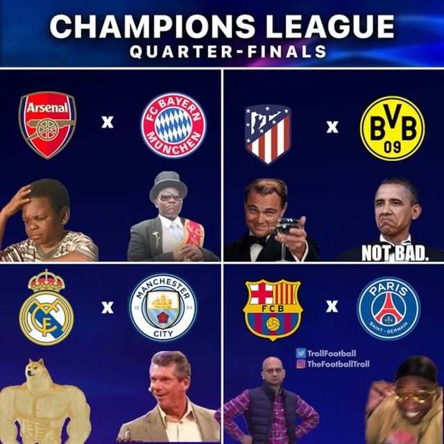 Los mejores memes que dejó el sorteo de cuartos de final de la Champions League.