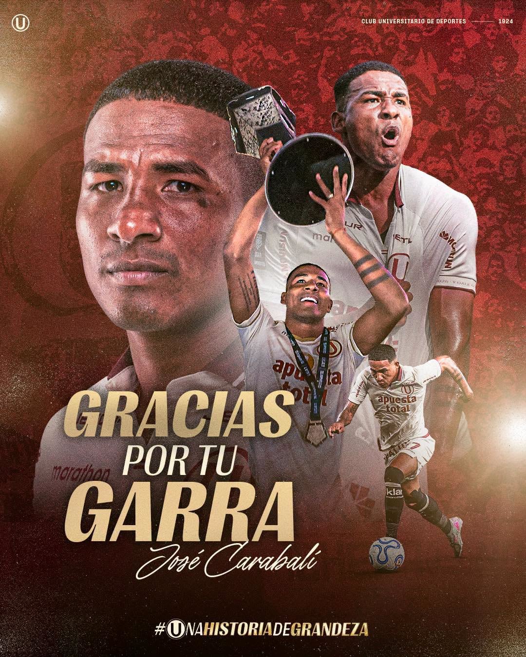 Así se despidió el club crema de José Carabalí, a través de sus redes sociales. (Foto: Universitario)