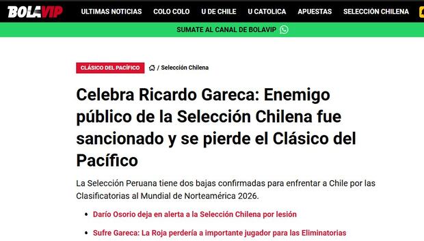 Así trató BolaVip la baja de Carlos Zambrano para el Perú vs Chile