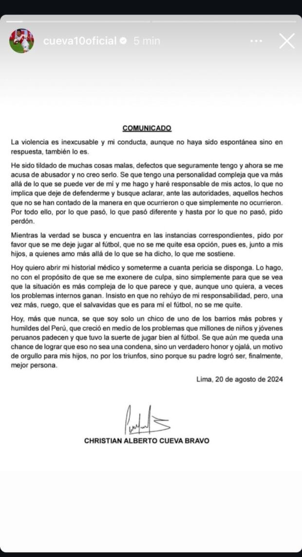 Christian Cueva se pronunció luego de la denuncia de su esposa Pamela López. (Foto: Instagram)