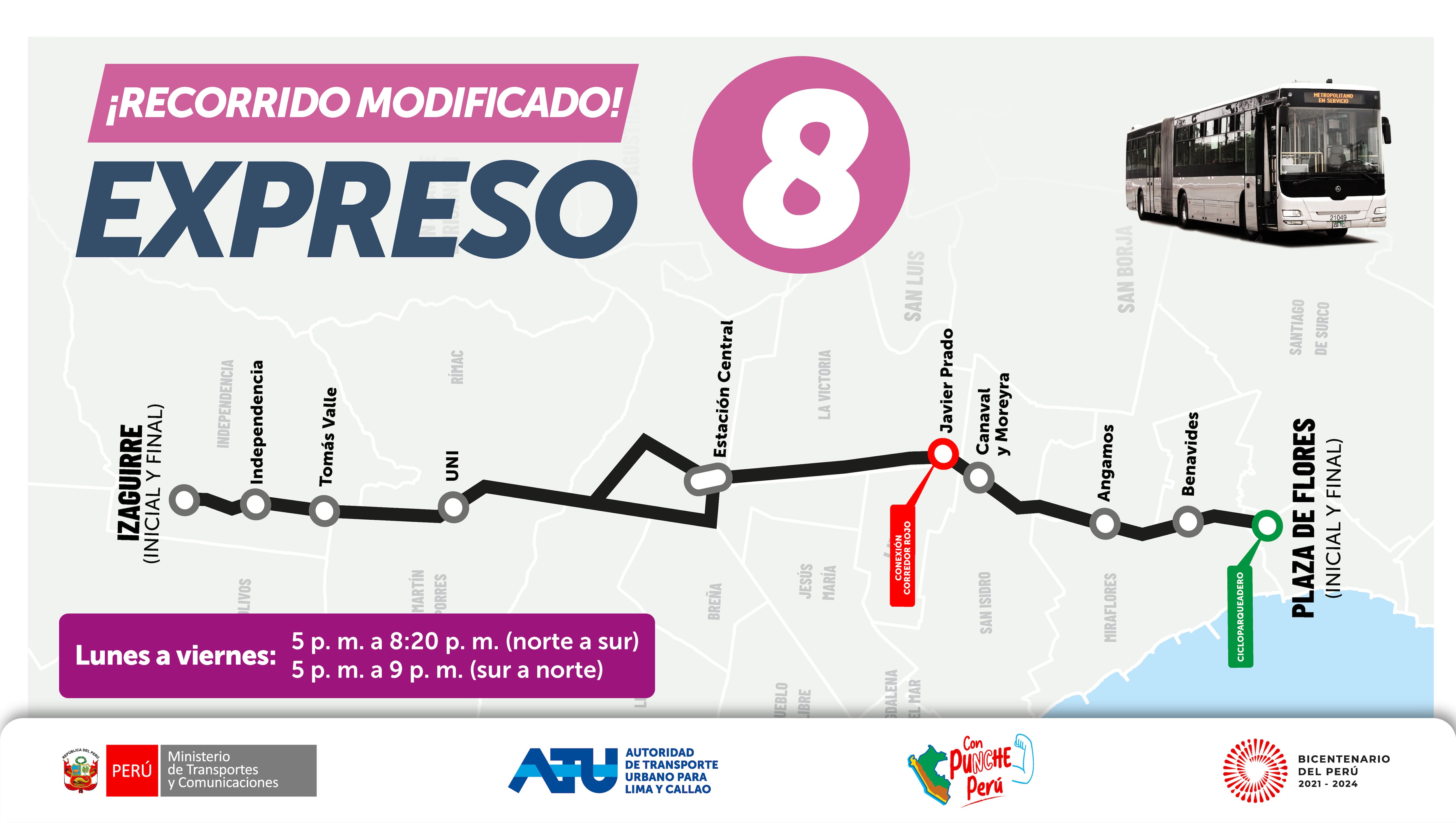 Recorrido modificado Expreso 8. (Foto: ATU)