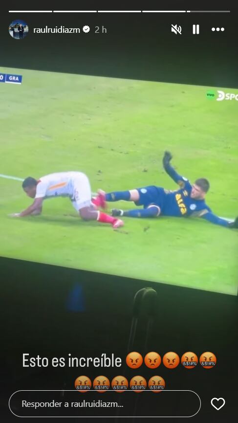 Raúl Ruidiaz mostró su fastidio a través de su cuenta de Instagram por el penal no cobrado. (Captura: @raulruidiazm)