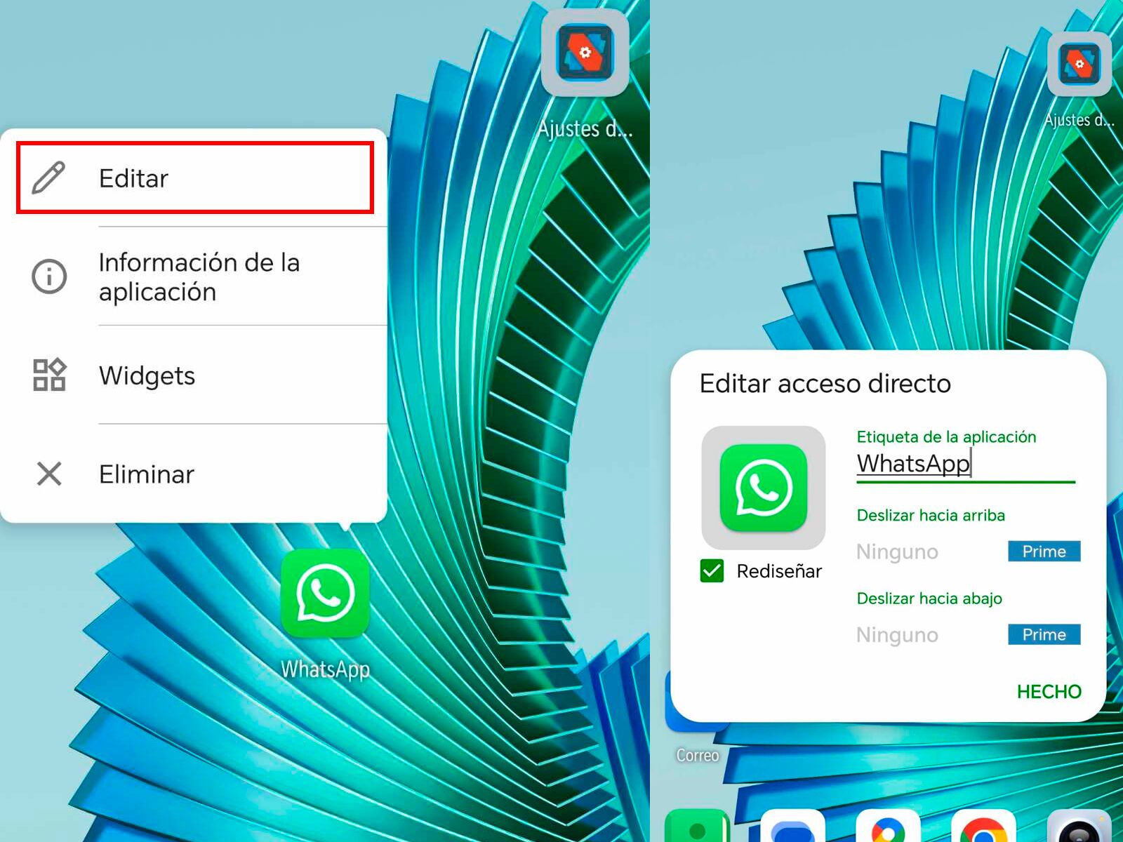 WHATSAPP | Una vez que hayas abierto Nova Launcher, presiona sobre el ícono de WhatsApp y aparecerá la pestaña de Editar. (Foto: Depor - Rommel Yupanqui)