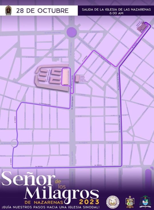 Ruta oficial del cuarto recorrido del Señor de los Milagros.