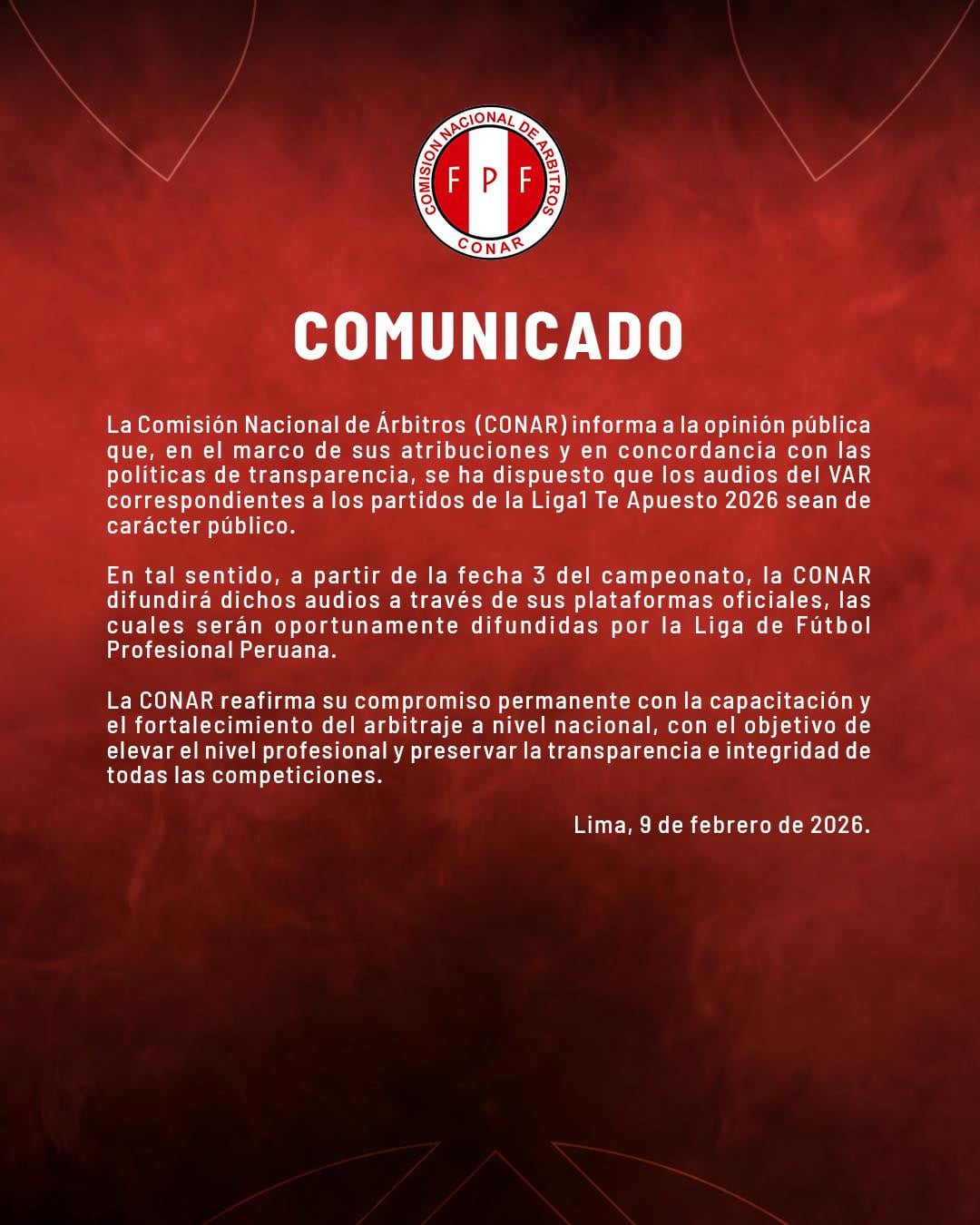 La CONAR emitió un comunicado sobre los audios del VAR. (Imagen: CONAR)