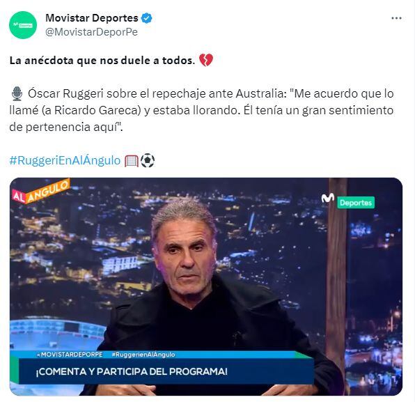 Ruggeri contó la reacción de Gareca tras la eliminación de Perú en el repechaje al Mundial 2022.