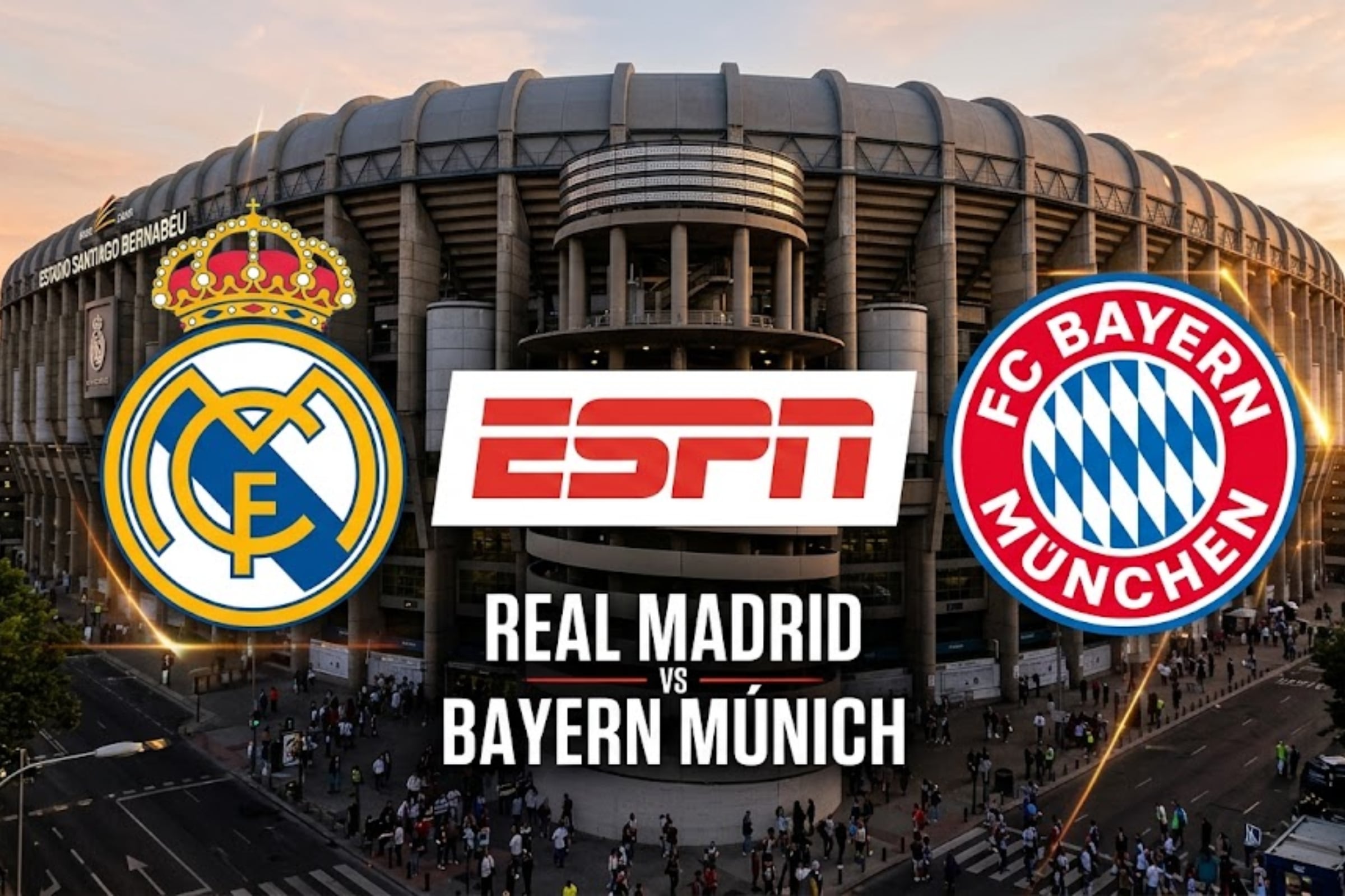 Mira la señal de ESPN EN VIVO para ver el partido de Real Madrid vs. Bayern Múnich, este martes 7 de abril de 2026, por la ida de cuartos de final de la UEFA Champions League. (Foto: Imagen creada por El Comercio MAG utilizando la IA de Gemini)