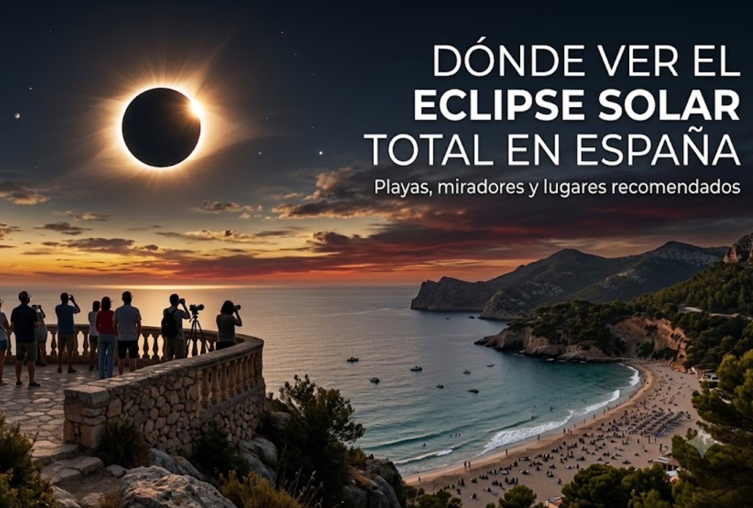 Los lugares para ver el eclipse solar total en España. Miradores, comunidades, playas que te permitirán vivir este hecho histórico. FOTO: Imagen creada por IA de Gemini.
