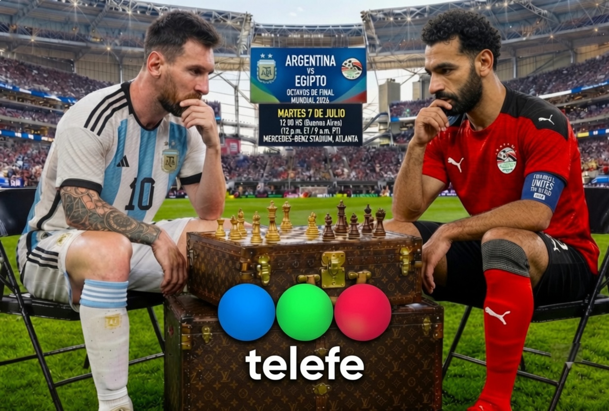 ATLANTA, GEORGIA (ESTADOS UNIDOS), 06/07/2026.- Cobertura oficial de Telefe EN VIVO GRATIS para ver el partido Argentina vs. Egipto hoy por los octavos de final del Mundial 2026 en el Mercedes-Benz Stadium de Atlanta, Georgia. FOTO DE NOÉ YACTAYO