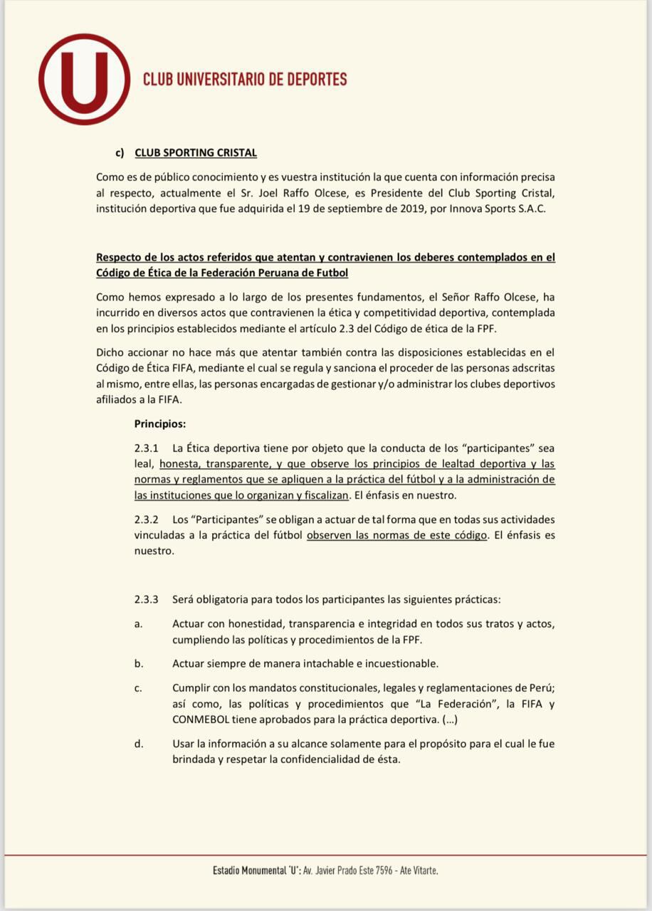 Universitario denunció a Joel Raffo ante Comisión de Ética. (Foto: Universitario)