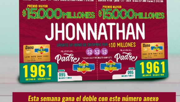 Resultados de la Lotería de Medellín del  de junio. (Foto: Oficial)