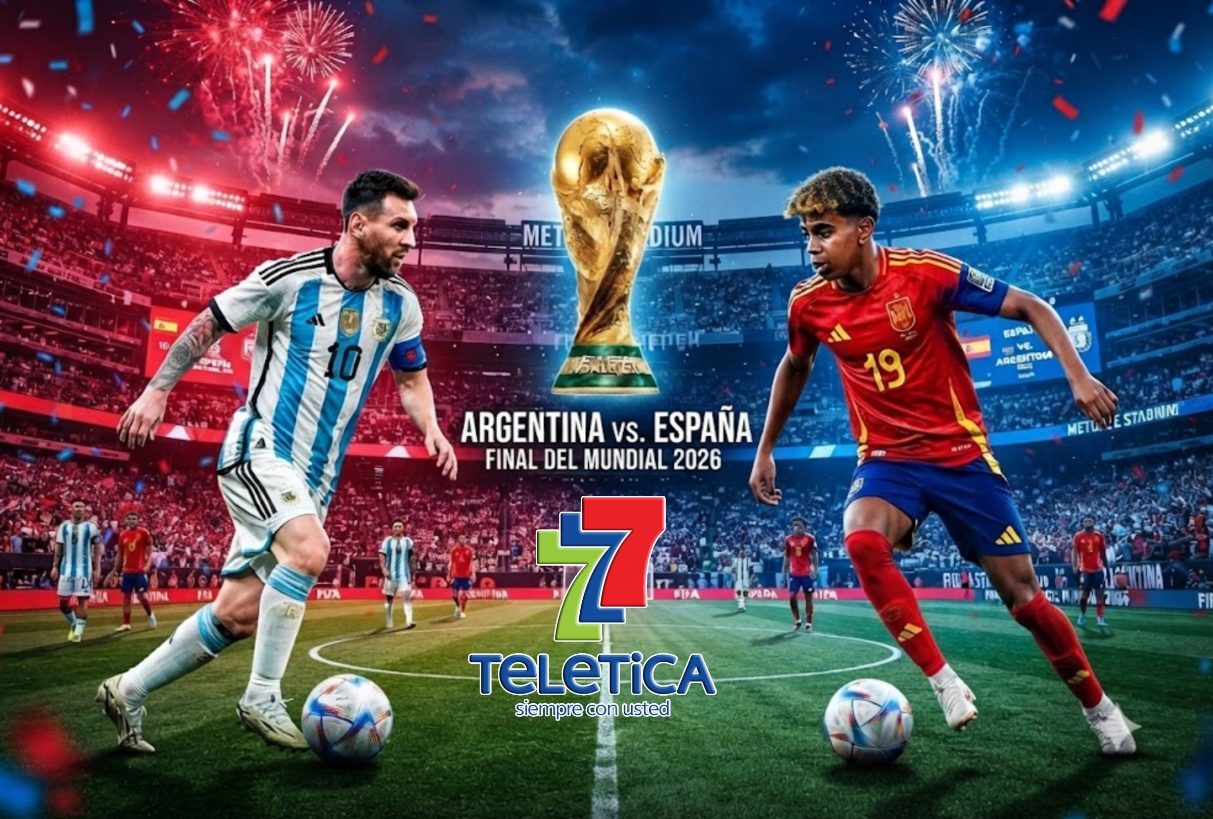 EAST RUTHERFORD, NUEVA YORK, (ESTADOS UNIDOS), 19/07/2026.- Teletica Deportes transmitirá EN VIVO la final del Mundial entre España vs. Argentina hoy domingo 19 de julio desde el MetLife Stadium, Nueva York (Nueva Jersey), Estados Unidos. FOTO: Imagen creada por Gemini.