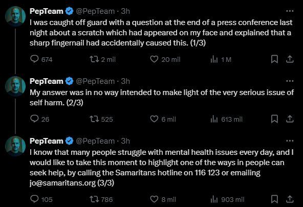 Las disculpas de Josep Guardiola en redes sociales.