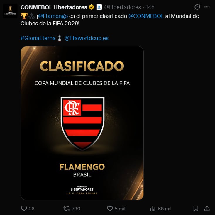 Flamengo también aseguró un boleto al Mundial de Clubes del 2029. (Foto: Captura X)