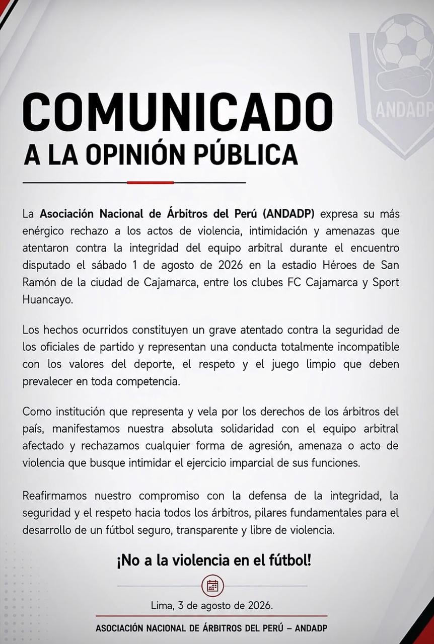 El comunicado de la ANDADP sobre lo sucedido en Cajamarca. (Imagen: ANDADP)