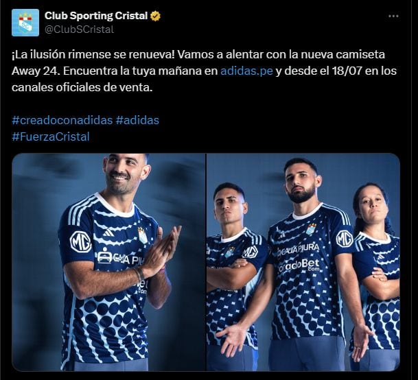 La nueva camiseta visitante de Sporting Cristal. (Foto: Sporting Cristal en 'X')