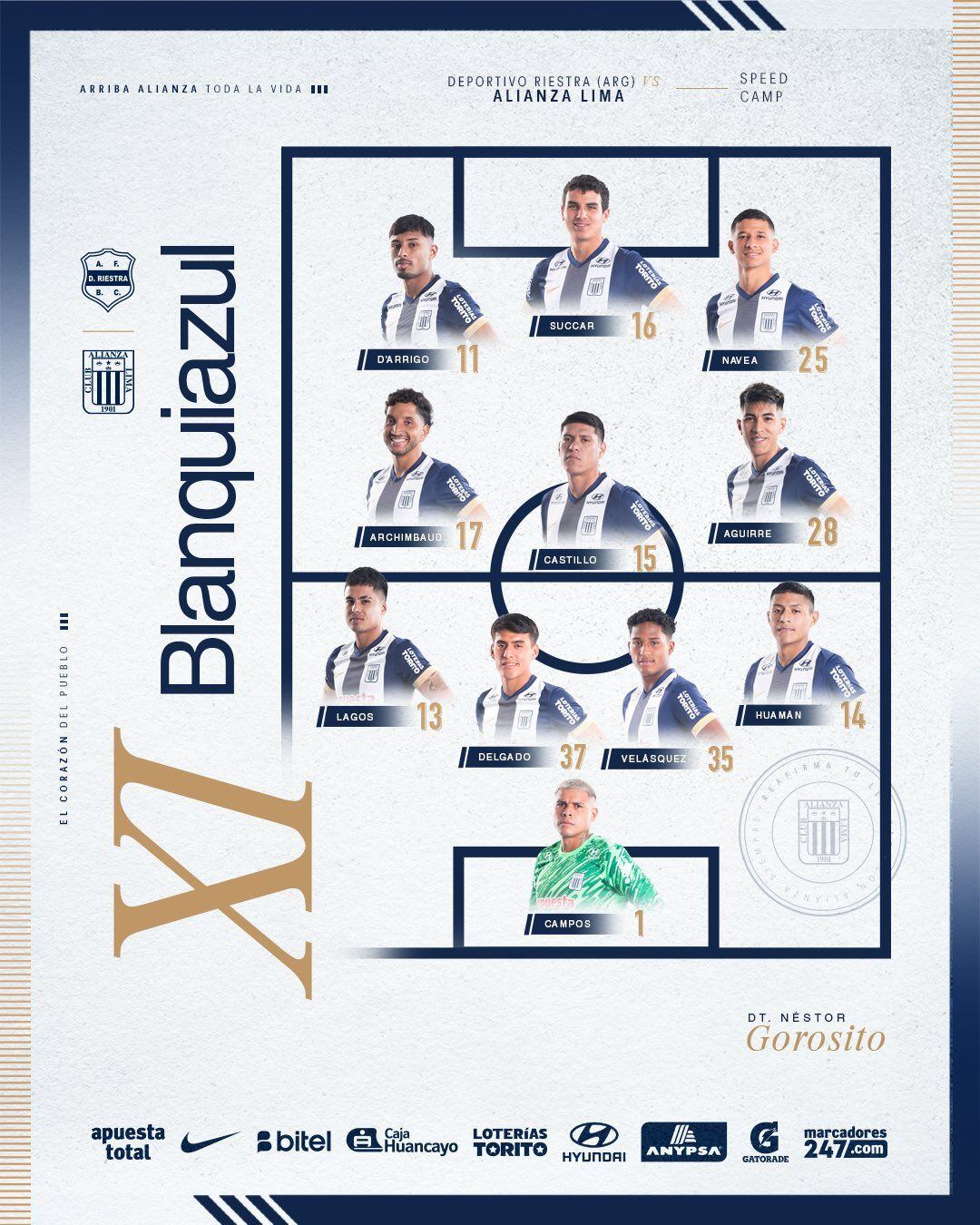 Alineación de Alianza Lima para el segundo partido de práctica ante Deportivo Riestra. (Foto: @ClubALoficial)
