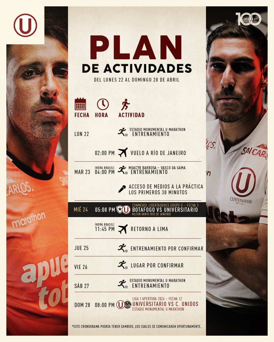 Revisa el plan de actividades de Universitario para los próximos días. (Foto: Universitario)