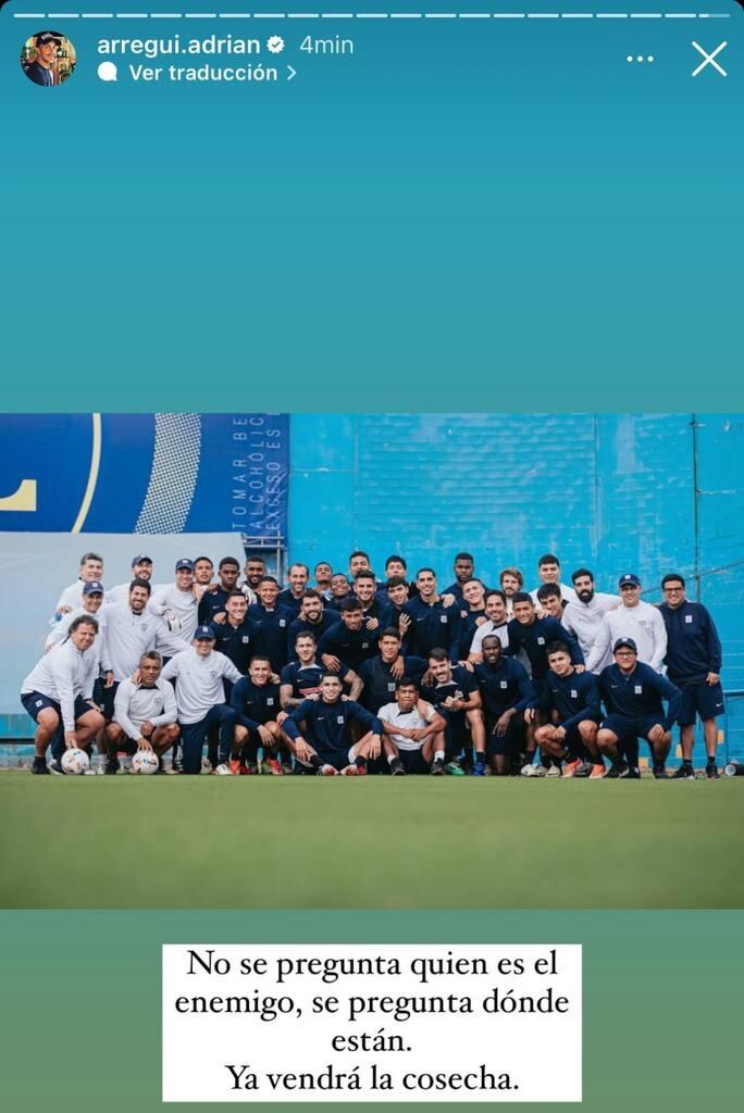 Mensaje de Adrián Arregui vía redes sociales. (Foto: Captura de Instagram).