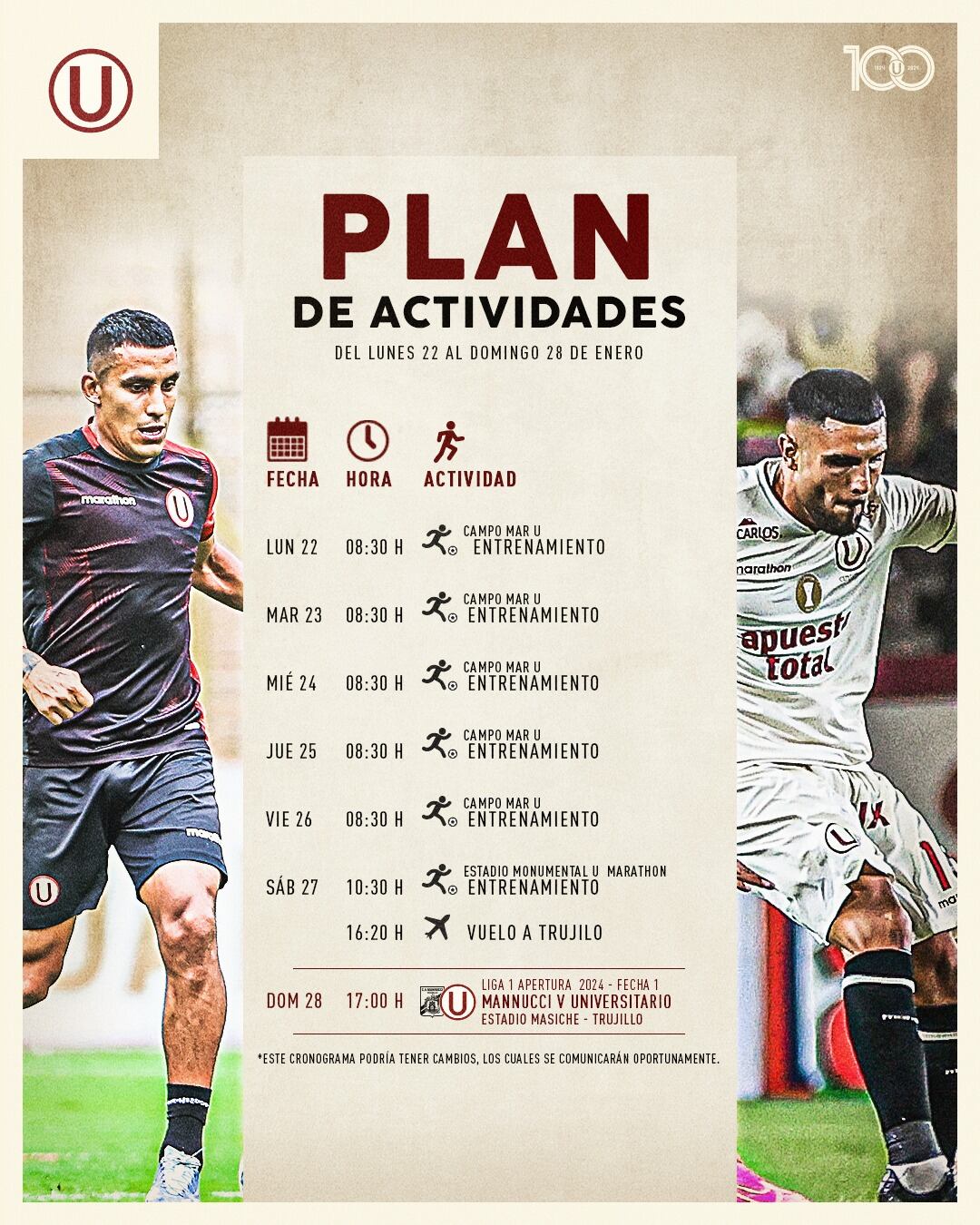 Cronograma de Universitario de Deportes. (Foto: Prensa U)