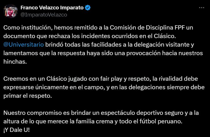 El administrado de la 'U' se pronunció sobre altercados. (Foto: Captura X)