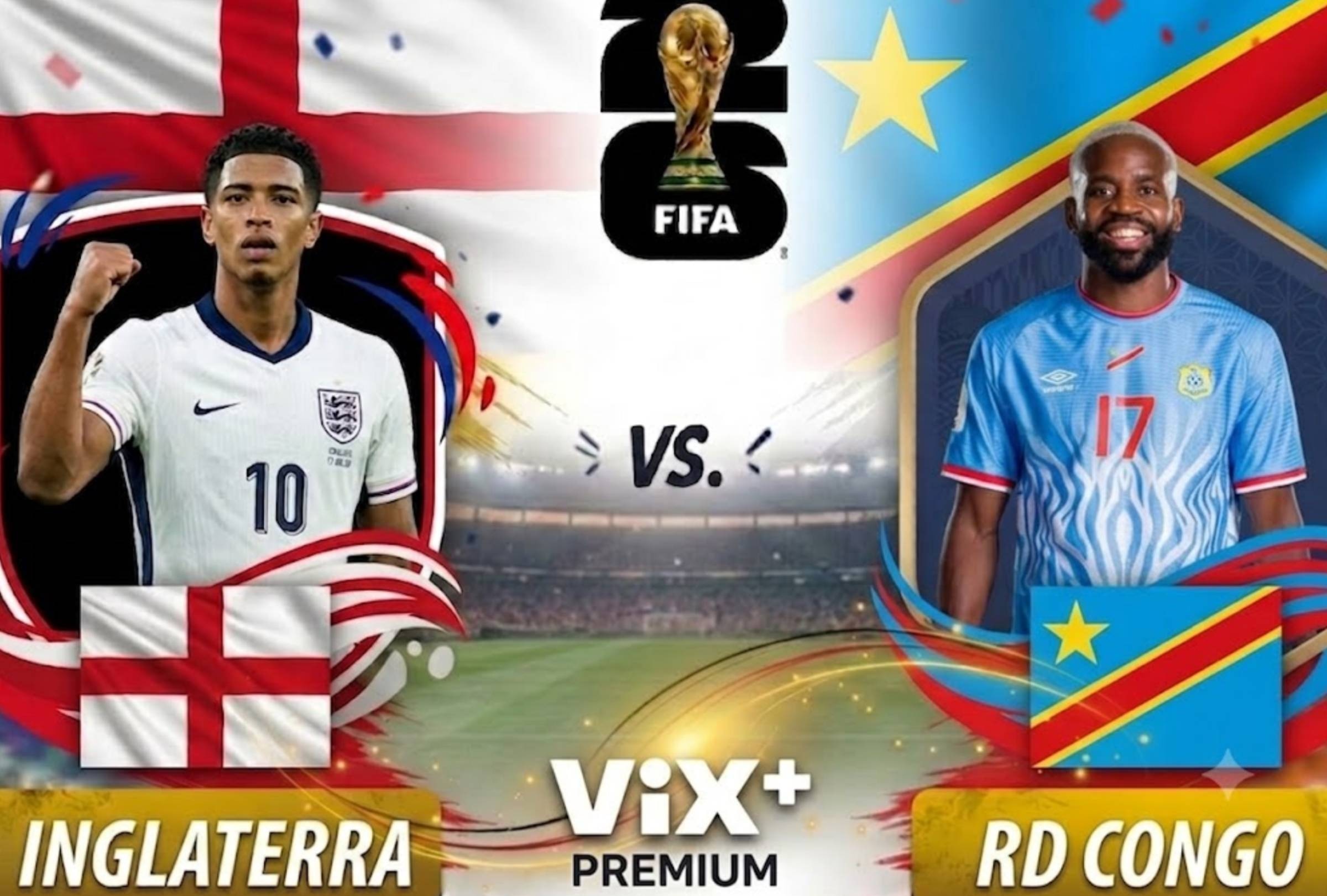 ATLANTA, GEORGIA (ESTADOS UNIDOS), 1/07/2026.- ViX Premium transmitirá EN VIVO el partido Inglaterra vs. RD Congo por los 16avos de final del Mundial 2026 desde el Estadio Mercedes-Benz, Atlanta, Georgia. Imagen creada por Gemini.