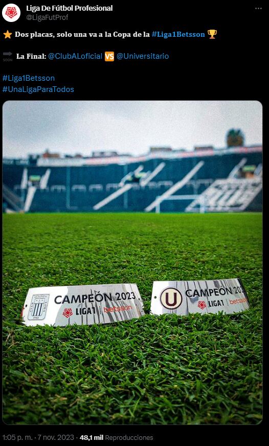 La publicación de la Liga 1 Betsson en sus redes sociales. (Captura: X)