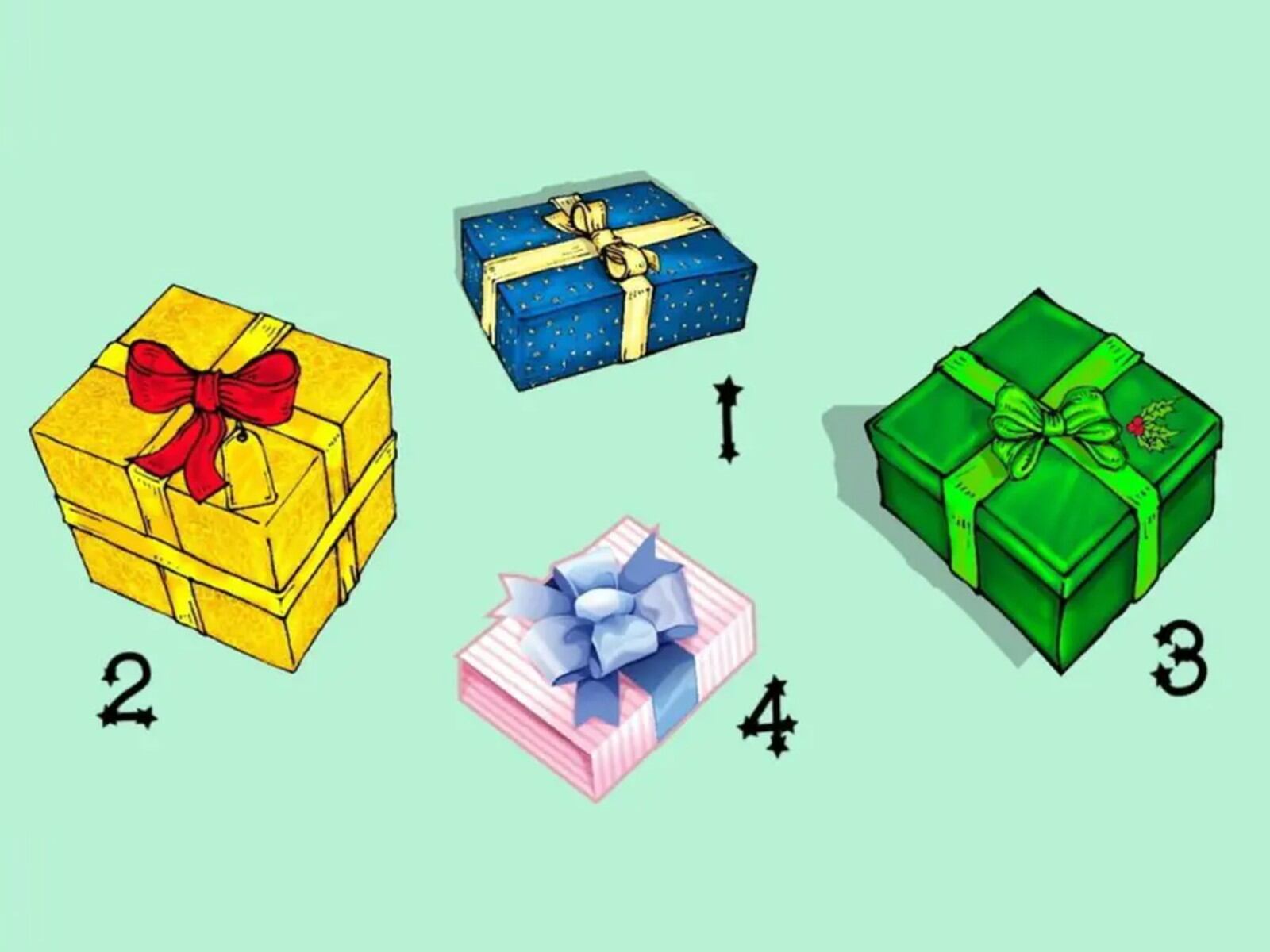 TEST VISUAL | Esta imagen te muestra cuatro regalos. Debes escoger uno. (Foto: namastest.net)