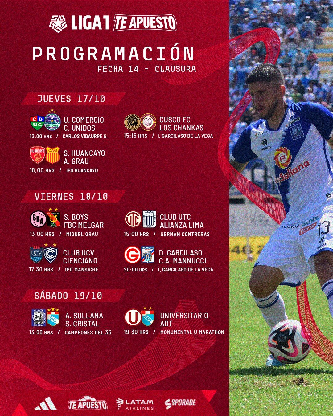 Programación de la fecha 14 del Torneo Clausura. (Foto: Liga 1)