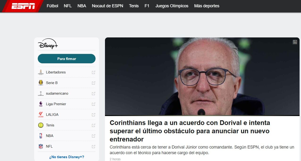 ESPN Brasil adelantó que Dorival Júnior será el nuevo técnico del Corinthians. (Captura)