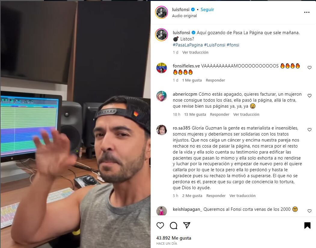 El intérprete de "Despacito" publicó un avance de su canción por Instagram (Foto: Luis Fonsi / Instagram)