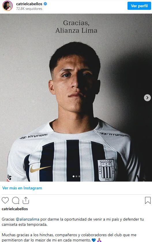 Catriel Cabellos y su mensaje tras salir de Alianza Lima.