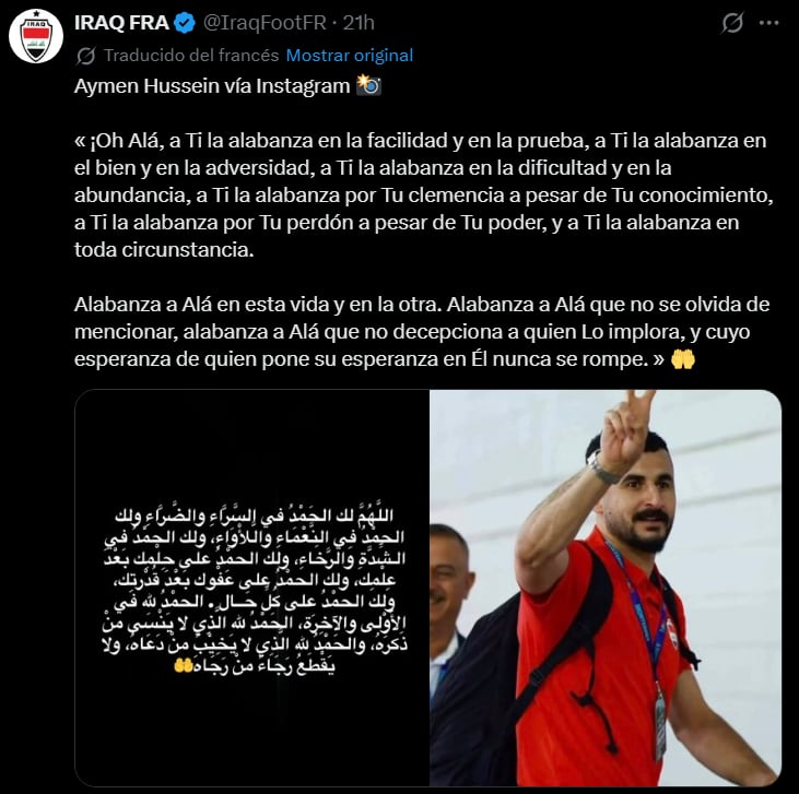 Mensaje del goleador de Iraq tras retención en aeropuerto estadounidense. (Foto: Captura X)
