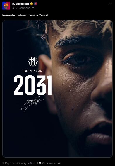 Los 'culés' anunciaron la renovación de Lamine Yamal para alegría de sus aficionados. (Foto: @FCBarcelona_es)