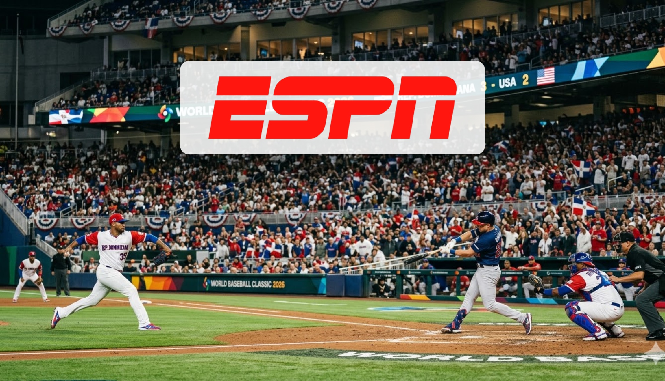 Transmisión de ESPN para ver el juego de Dominicana vs. Estados Unidos en directo, este domingo 15 de marzo, por la semifinal del Clásico Mundial de Béisbol 2026. (Foto: Imagen creada por Depor utilizando la IA de Gemini)