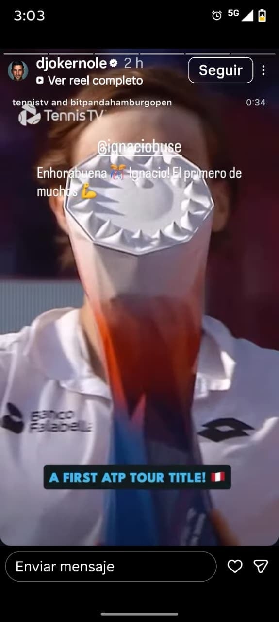 Djokovic a Buse y su elogio | Captura: IG