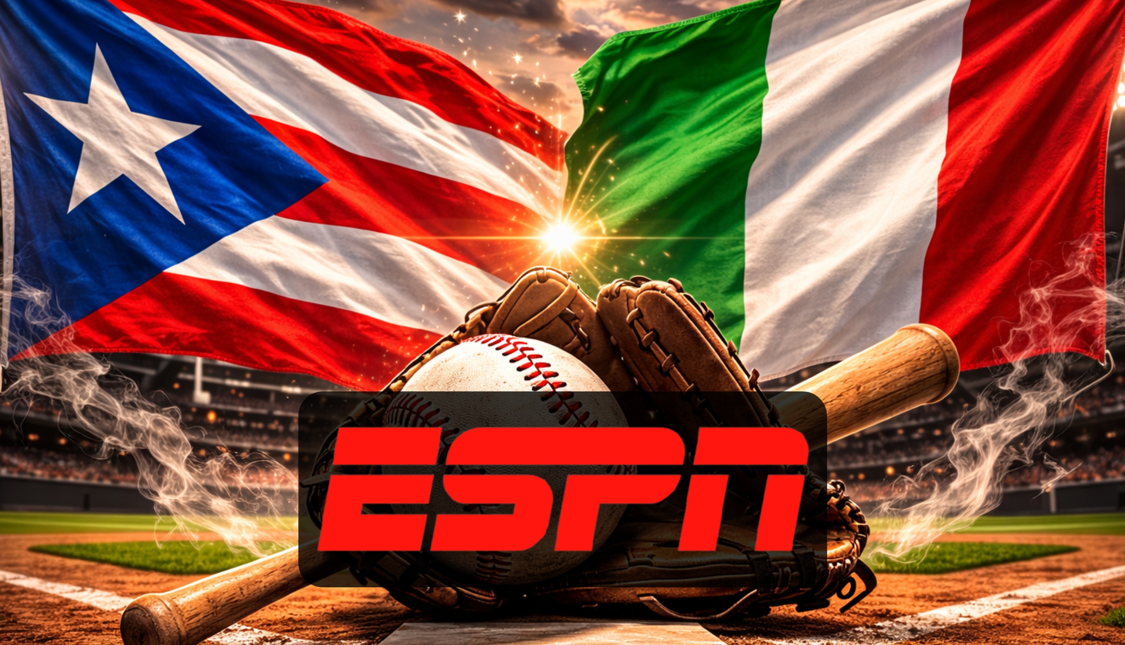 Transmisión de ESPN para ver el juego de Puerto Rico vs. Italia, este sábado 14 de marzo, por los cuartos de final del Clásico Mundial de Béisbol 2026. (Foto: Imagen creada por DEPOR utilizando la IA de Chat GPT)